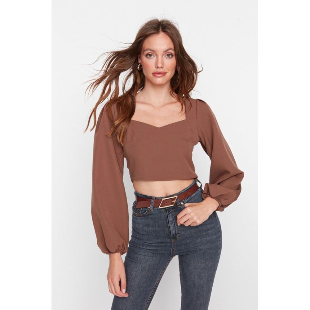 NWT Trendyol Women Fitted Square collar Woven Blouse